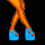 Pixel art contact sheet showing four frames of an animated icon featuring a cartoon woman with orange skin, blue accessories, and the text "Booty gurl" on a purple background.