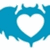 Blue heart-shaped icon with white interior and jagged blue border on white background.