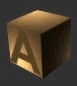 Animated sequence of a brown cube with visible text on its faces against dark background.