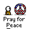 Animated contact sheet showing 10 sequential frames of a pixel art buddy icon with a praying stick figure and peace symbol.