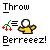 Pixelated icon shows 'Throw' above a green-and-red berry cluster, equals sign, and yellow-shirted figure holding white sphere with black outline.