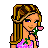 Pixel art contact sheet showing three frames of a princess-themed animated icon with pink hearts and repeated text on a light background.