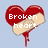 Two red heart-shaped objects with beige bandages and white text, one labeled 'Broken heart' showing blood dripping from the bottom.