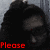 A pixelated image of a person with dark hair and glasses, showing text in red that reads 'Please don't forget me...' across two