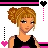 Pixel art contact sheet showing multiple frames of an animated buddy icon with a cartoon woman, pink text, and heart motifs on a white background.