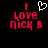 Pixelated red text 'I love NICK B' with a white heart symbol above the 'I', displayed on black background.
