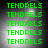 Green pixelated text 'TENDRELS' repeated in on a grayscale background with light effects