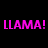 A static image with pink text above a llama on grass, the right side is gray.