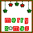 Pixel art Christmas-themed animation showing two variations of 'Merry Xmas' text with hanging star ornaments, alternating between red and green color schemes.