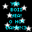 Black background with white stars and cyan text repeating 'YEA BOII YEA! O HOT DAMN!<3' in a pattern