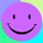 Static pixelated smiley face icon with purple circular head, black eyes and mouth, set against a four-quadrant background of blue, green, cyan, and yellow pixels.