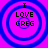 Four identical circular icons with blue concentric rings on a bright pink background, each containing the text "I LOVE GREG" in black pixelated font.