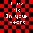 Red and black checkered background with white pixelated text reading "Love Me In your Heart" in four identical