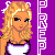 Pixel art icon of a blonde woman with blue eyes wearing a white and purple top against a solid purple background, with vertical text on the right side.