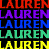 A static image of the name 'LAUREN' repeated in horizontal with alternating color patterns on a black background