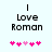Pixelated text 'Love Roman' above pink heart symbols on a light background, with animation changing heart positions.