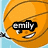 Animated basketball with a smiling face, displaying text overlays for 'emily', 'vicky & megan', and 'basketball buddies for life! <3' against varied backgrounds.