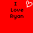 Red background with black text reading "I Love Ryan" on both sides and a white pixelated heart symbol in the center.