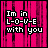 Pixelated text 'Im in L-O-V-E with you' on pink striped background, animated letter changes.