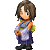 Pixel art character in traditional Japanese attire with multiple animation frames showing pose and expression changes against a gray background.