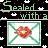Pixelated image with 'Sealed with a' text above a sealed envelope containing a red rose, set against a dark starry background.
