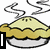 Animated pixel art of a steaming pie with text overlays changing across frames.