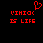 Red pixelated text and heart symbol on black background, two identical side-by-side layouts with 'VINICK IS LIFE' below the heart.
