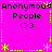 Pixelated icon with bright pink background, yellow border elements, and repeated black text 'Anonymous Anonymous People <33' in four quadrants.