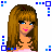 Pixel art contact sheet showing four variations of a cartoon girl character with long brown hair, blue eyes, and pink lips across multiple frames including full-body and partial views.