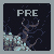 Pixel art icon with 'PRE' text above a stylized figure on a dark background with light blue and gray patterns.