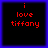 Four identical pixelated display red text on black backgrounds with blue borders, each reading "i love tiffany" in lowercase letters