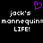 Pixelated purple heart symbol above white text reading 'jack's mannequin=mannequin=LIFE!' on black background.