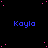 Blue text 'Kayla' repeated across a black background with scattered pink dots and a gray rectangle in the bottom-right corner.
