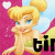 Animated contact sheet of Tinker Bell character with changing text and heart symbols across frames on pink background