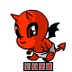 Red cartoon demon with black wings and tail, wearing gray diaper-like clothing, standing on a light gray background.