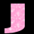 Two side-by-side animated frames of a pink glittery J-shaped icon with white sparkles on black background.