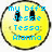 A circular yellow smiley face icon with blue pixelated text reading 'my bff's Jessie Tessa Alanna' overlaid on its surface.