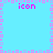 Pixelated cyan background with pink 'icon' text at four corners and a vertical/horizontal of purple squares forming crosshairs