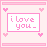Two side-by-side animated frames of a pink-themed buddy icon with pixelated text and heart symbols on a light background.