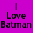 A static 48x48 pixel buddy icon with a solid magenta background and black text reading "I Love Batman" in three lines, displayed as part of an animated contact sheet frame.