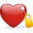 A red heart-shaped icon with a yellow key attached, rendered in pixelated style on a white background.