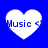 Four white heart-shaped icons on a blue background, each containing the text "Music <" with varying pixelation levels.