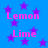Blue background with purple stars and pink text reading Lemon and Lime in a pattern