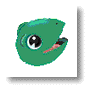 Green cartoon head with large black eyes, pink tongue, and dark mouth interior, displayed in a of showing sequential eye and mouth changes