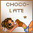 Pixelated image of a woman with curly brown hair holding chocolate, labeled 'CHOCO-LATE' above her.