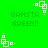 Green background with repeating pixelated text 'GANSTA GREEN!!' and white square-based animated icons.