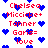 Red text and blue pixel hearts on white background, with repeated names and 'love' in a wordwall layout.