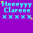A purple background displays repeated text "Heeeeyy Clareee" with "xxxxxx" below, featuring yellow and purple stars that shift position across frames.