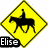 Yellow diamond-shaped warning signs with black horse-and-rider silhouettes, some displaying text labels like "Elise" and "Horses."