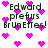 Animated pixel art displays text 'Edward prefers Brunettes!' with pink hearts floating around, showing slight variations in heart positions across frames.